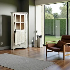 Tradition Vaisseliers En Bois|Vaisseliers En Bois|Buffet / Vaisselier d'angle Hévéa 1 porte partie haute vitrée, 1 tiroir 96x60x190cm