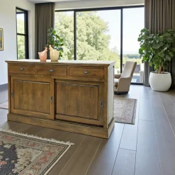 Tradition Buffets En Bois|Buffets En Bois|Buffet ancien 2 portes coulissantes hévéa 160cm