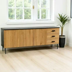 TARAN Buffets Contemporains|Buffets Contemporains|Buffet bas 3 portes en bois bicolore, façade ondulée