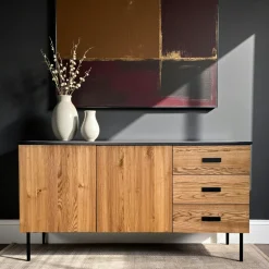 TARAN Buffets Contemporains|Buffets Contemporains|Buffet bas 3 portes en bois bicolore, façade ondulée