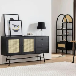 VAREN Buffets Contemporains|Buffets Contemporains|Buffet bohème effet bois, 2 portes en cannage