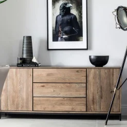 HUDSON Buffets Contemporains|Buffets Contemporains|Buffet contemporain chêne massif encadrement métal noir