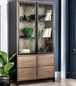 HUDSON Buffets Contemporains|Buffets Contemporains|Buffet contemporain chêne massif encadrement métal noir