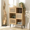 ALCUDIA Buffets En Bois|Buffets En Bois|Buffet de rangement bois et cannage 3 portes coulissantes