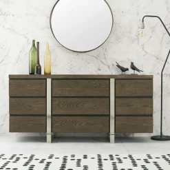 RIMINI Buffets Contemporains|Buffets Contemporains|Buffet de salle à manger en chêne et métal brossé 165 cm