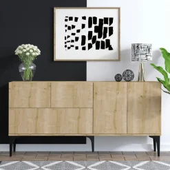 JENA Buffets Contemporains|Buffets Contemporains|Buffet de salle à manger effet bois clair 5 portes