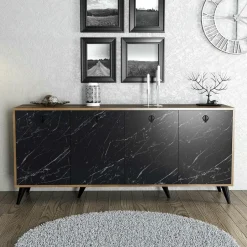 UMEA Buffets Contemporains|Buffets Contemporains|Buffet design moderne 4 portes, façade effet marbre noir