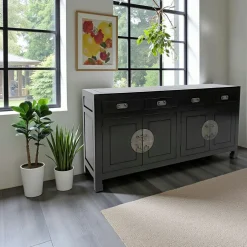 Maori Buffets Bas|Buffet Bas|Buffet Enfilade Hévéa 2 portes, 4 tiroirs 137x45x76cm