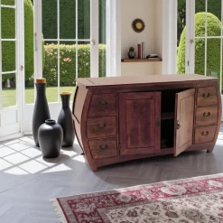 Maori Buffets En Bois|Buffets En Bois|Buffet galbé Hévéa 2 portes, 6 tiroirs 130x50x70,4cm TRADITION