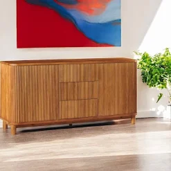 IENA Buffets Contemporains|Buffets Contemporains|Buffet haut chêne rainuré 2 portes vitrées