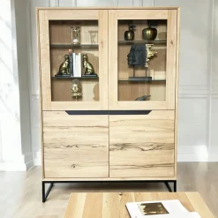 PALERME Vaisseliers En Chêne|Vaisseliers En Chêne|Buffet haut en chêne massif blanc éclairage led