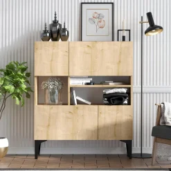 JENA Buffets Contemporains|Buffets Contemporains|Buffet haut moderne effet chêne - 3 niches centrales