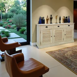 Maori Buffets Bas|Buffet Bas|Buffet Hévéa 3 portes persiennes, 3 tiroirs, 150x45x80cm