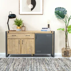 Brooklyn Buffets Industriels|Buffets Industriels|Buffet industriel bois-métal 3 portes 1 tiroir 150 cm