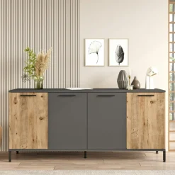 JENA Buffets Contemporains|Buffets Contemporains|Buffet moderne 4 portes effet bois et anthracite