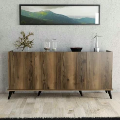 UMEA Buffets Contemporains|Buffets Contemporains|Buffet moderne 4 portes effet noyer, rebords hauts