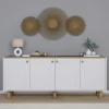 VAREN Buffets Contemporains|Buffets Contemporains|Buffet salle à manger blanc avec plateau effet noyer