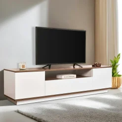 MARFA Buffets Contemporains|Buffets Contemporains|Buffet salle à manger blanc & effet noyer, niche centrale