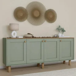 VAREN Buffets Contemporains|Buffets Contemporains|Buffet salle à manger blanc 4 portes à détail cadre