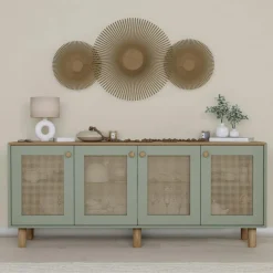 VAREN Buffets Contemporains|Buffets Contemporains|Buffet salle à manger blanc 4 portes à détail cadre