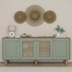 VAREN Buffets Contemporains|Buffets Contemporains|Buffet salle à manger blanc 4 portes à détail cadre