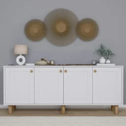 VAREN Buffets Contemporains|Buffets Contemporains|Buffet salle à manger blanc avec détail cannage