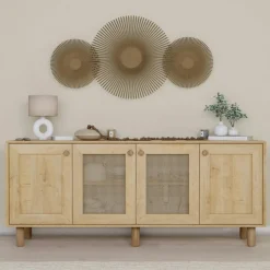 VAREN Buffets Contemporains|Buffets Contemporains|Buffet salle à manger moderne effet bois détail cannage