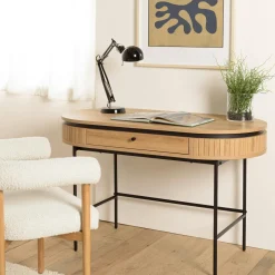 JINAN Bureaux En Bois|Bureau 1 tiroir bords arrondis décor strié