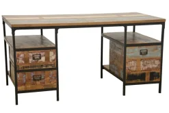 Loft / Loft Colors Bureaux En Bois|Bureaux Industriels|Bureau 3 tiroirs, 2 niches ouvertes en Hévéa recyclé coloré et métal 150x75x75cm LOFT COLORS