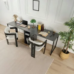 MARFA Bureaux En Bois|Bureau double noir - rangement central intégré