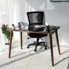 ANZIO Bureaux En Bois|Bureau en bois foncé et verre noir - style moderne
