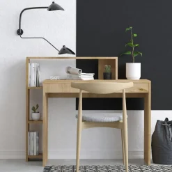 MARFA Bureaux En Bois|Bureau moderne avec rangement niches - effet chêne