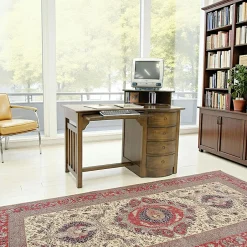 Tradition Bureaux En Bois|Bureau multimédia Vague Hévéa 4 tiroirs, 1 niche supérieure, 1 plateau coulissant 124x65x76cm