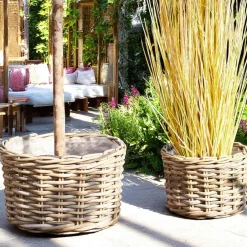 Rangements Déco·Paniers / Boîtes De Rangement|Caches-Pots|Cache-pot bas pour grandes plantes, en rotin (lot de 2)