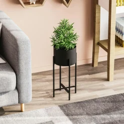 Caches-Pots|Cache-pot sur pied en métal noir – style moderne, 78 cm