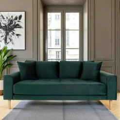 AMSTERDAM Canapés En Tissu|Canapé 2 places 1/2 vert foncé - velours,
