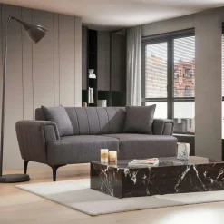 LUCCA Canapés En Tissu|Canapé 2 places anthracite, dossier à coutures verticales