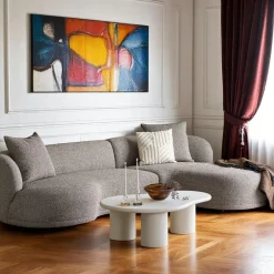 BERLIN Canapés En Tissu|Canapés D'Angle|Canapé 4 places arrondi - sable, méridienne gauche