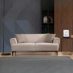 LUCCA Canapés En Tissu|Canapé 2 places beige, dossier à coutures verticales