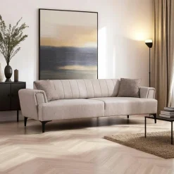 LUCCA Canapés En Tissu|Canapé 2 places beige, dossier à coutures verticales