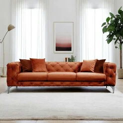 DOVER Canapés En Tissu|Canapé 2 places beige en velours capitonné