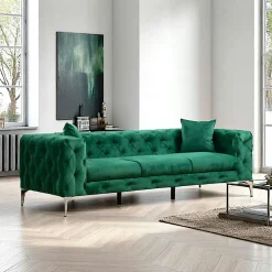 DOVER Canapés En Tissu|Canapé 2 places beige en velours capitonné