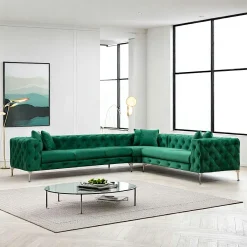 DOVER Canapés En Tissu|Canapé 2 places beige en velours capitonné