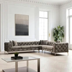 DOVER Canapés En Tissu|Canapé 2 places beige en velours capitonné