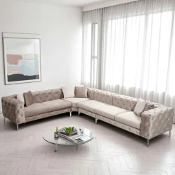 DOVER Canapés En Tissu|Canapé 2 places beige en velours capitonné