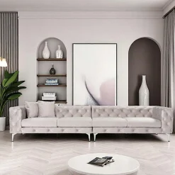 DOVER Canapés En Tissu|Canapé 2 places beige en velours capitonné