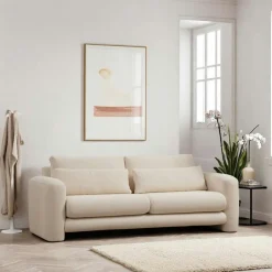 LUCCA Canapés En Tissu|Canapé 2 places beige velours côtelé, lignes arrondies