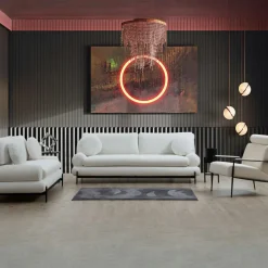 SION Canapés En Tissu|Canapé 3 places blanc bouclette, coussins ronds