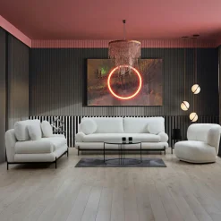 SION Canapés En Tissu|Canapé 3 places blanc bouclette, coussins ronds