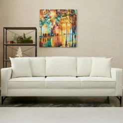 BERLIN Canapés En Tissu|Canapé 3 places blanc crème pieds noirs 220 cm